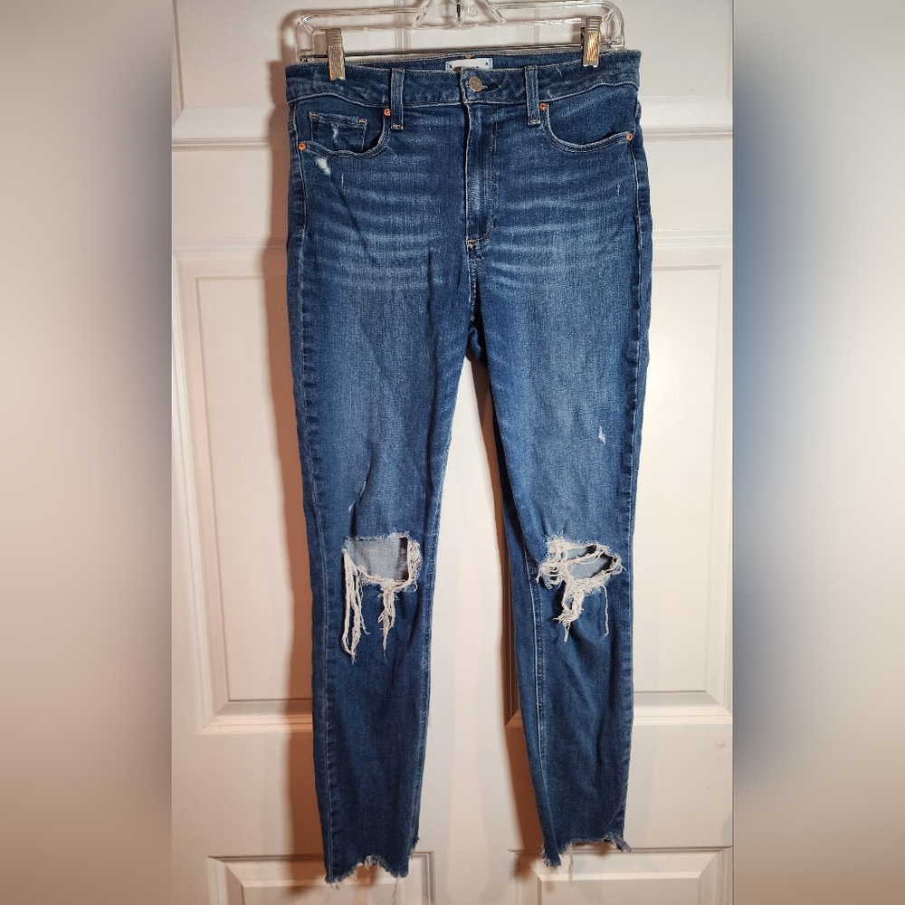 Paige Hoxton Ankle Distressed Skinny Jeans Sz 30 Minor Stretch Wear Inner Thigh